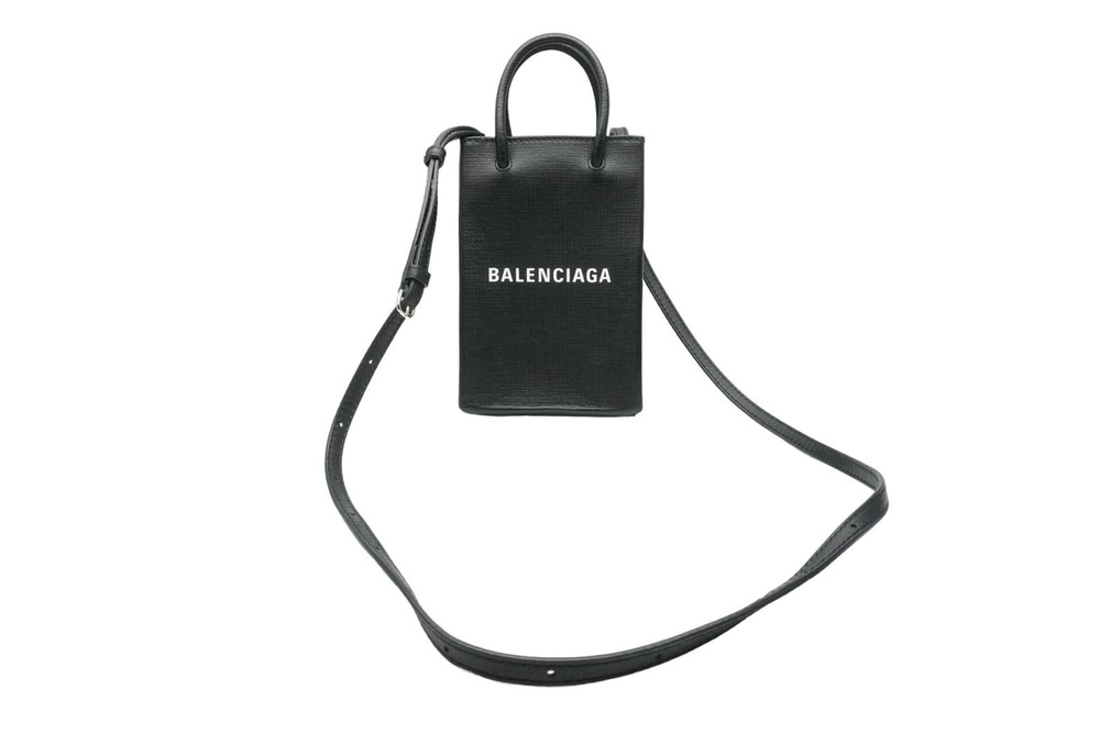 Balenciaga Shoulder Bag Phone Holder Tote Black Leather